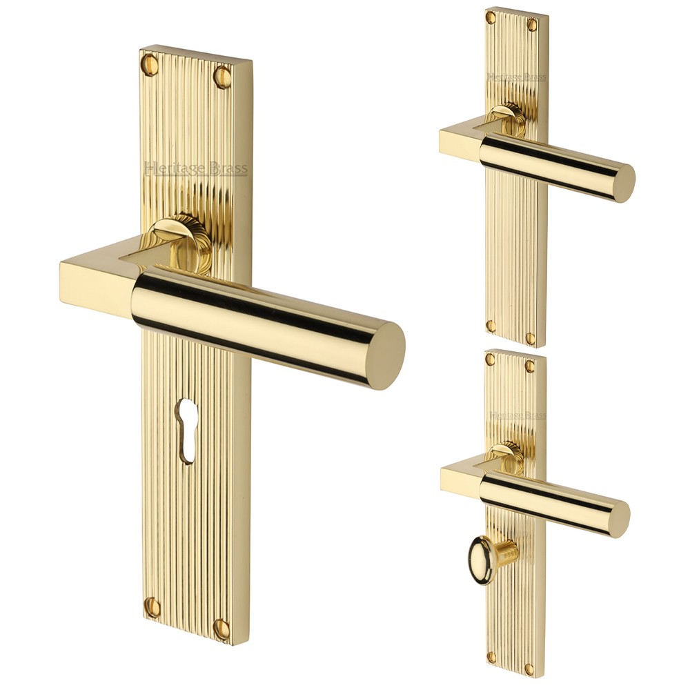 M Marcus Heritage Brass Bauhaus Reeded Door Handle on Plate Polished Brass