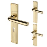 M Marcus Heritage Brass Octave Reeded Door Handle on Plate Polished Brass