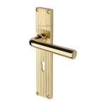 M Marcus Heritage Brass Octave Reeded Door Handle on Plate Polished Brass