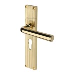 M Marcus Heritage Brass Octave Reeded Door Handle on Plate Polished Brass