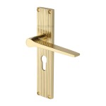 M Marcus Heritage Brass Gio Reeded Door Handle on Plate Polished Brass