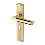 M Marcus Heritage Brass Bauhaus Reeded Door Handle on Plate Polished Brass