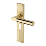 M Marcus Heritage Brass Bauhaus Reeded Door Handle on Plate Polished Brass