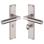 M Marcus Heritage Brass Bauhaus Door Handle on Plate Satin Nickel Plate