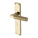 M Marcus Heritage Brass Bauhaus Knurled Door Handle on Plate Polished Brass