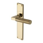 M Marcus Heritage Brass Bauhaus Knurled Door Handle on Plate Polished Brass