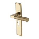 M Marcus Heritage Brass Bauhaus Knurled Door Handle on Plate Polished Brass