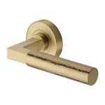 M Marcus Heritage Brass Door Handle Lever on Rose Hammered Bauhaus Design