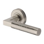 M Marcus Heritage Brass Door Handle Lever on Rose Hammered Bauhaus Design