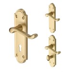 M Marcus Heritage Brass Meridian Design Door Handle on Plate Satin Brass