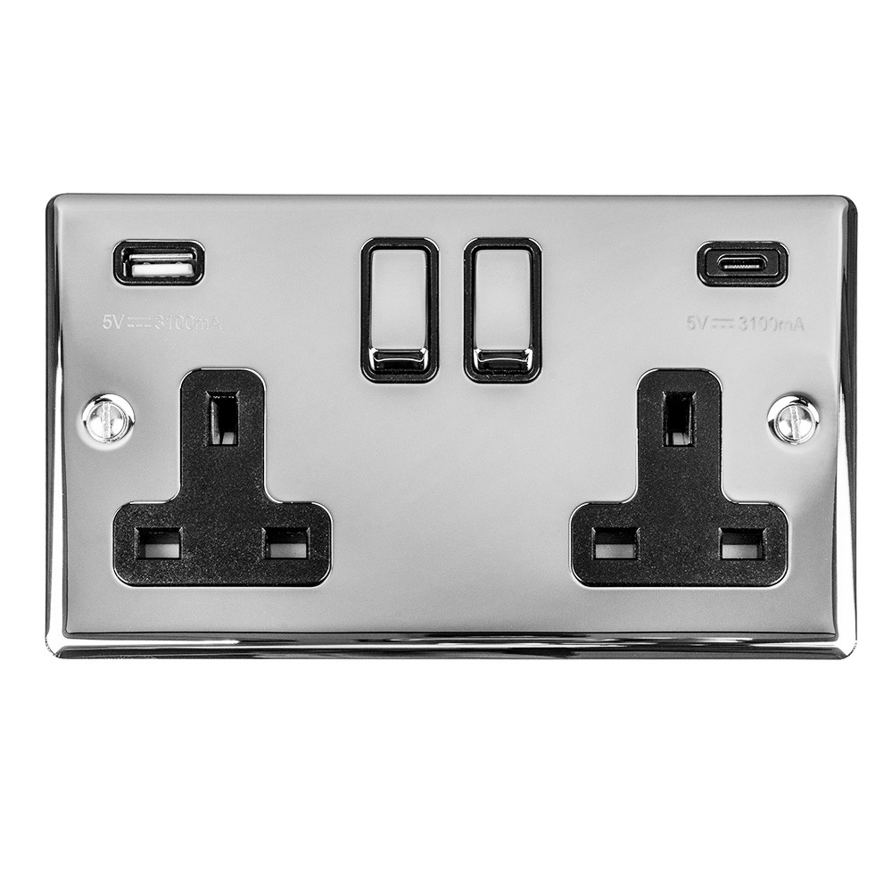 Carlisle Brass Eurolite Enhance Decorative 13 Amp Double USB-A & USB-C Socket