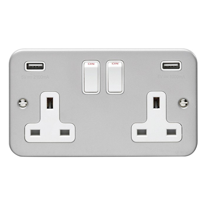 Carlisle Brass Eurolite Utility Metal Clad Double Switched Socket with Combined USB-A Outlets