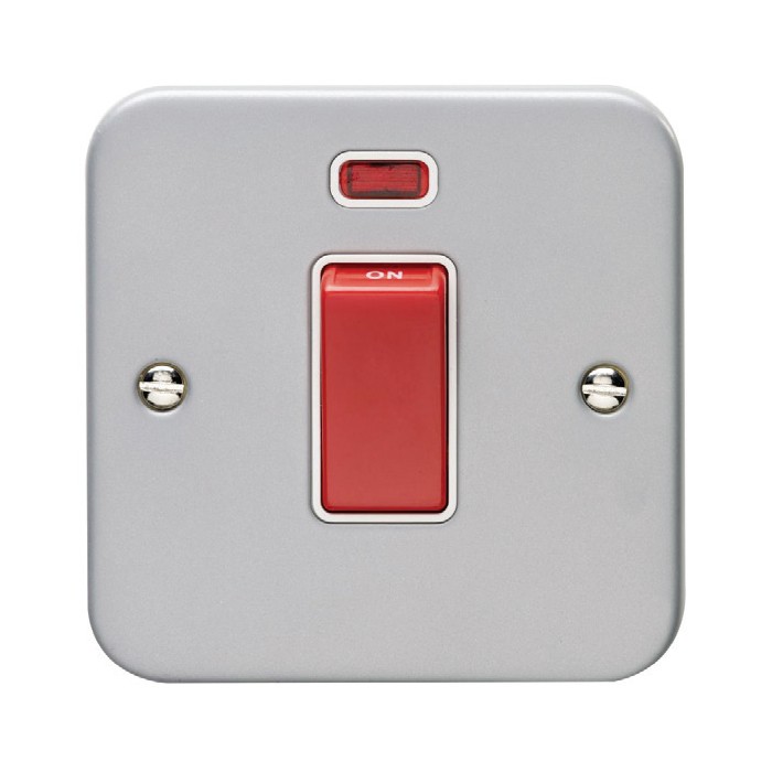 Carlisle Brass Eurolite Utility Metal Clad 45 Amp Double Pole Switch with Neon Indicator and Red Rocker