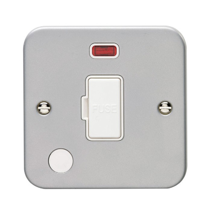 Carlisle Brass Eurolite Utility Metal Clad 13 Amp Unswitched Fuse Spur with Flex Outlet and Neon Indicator