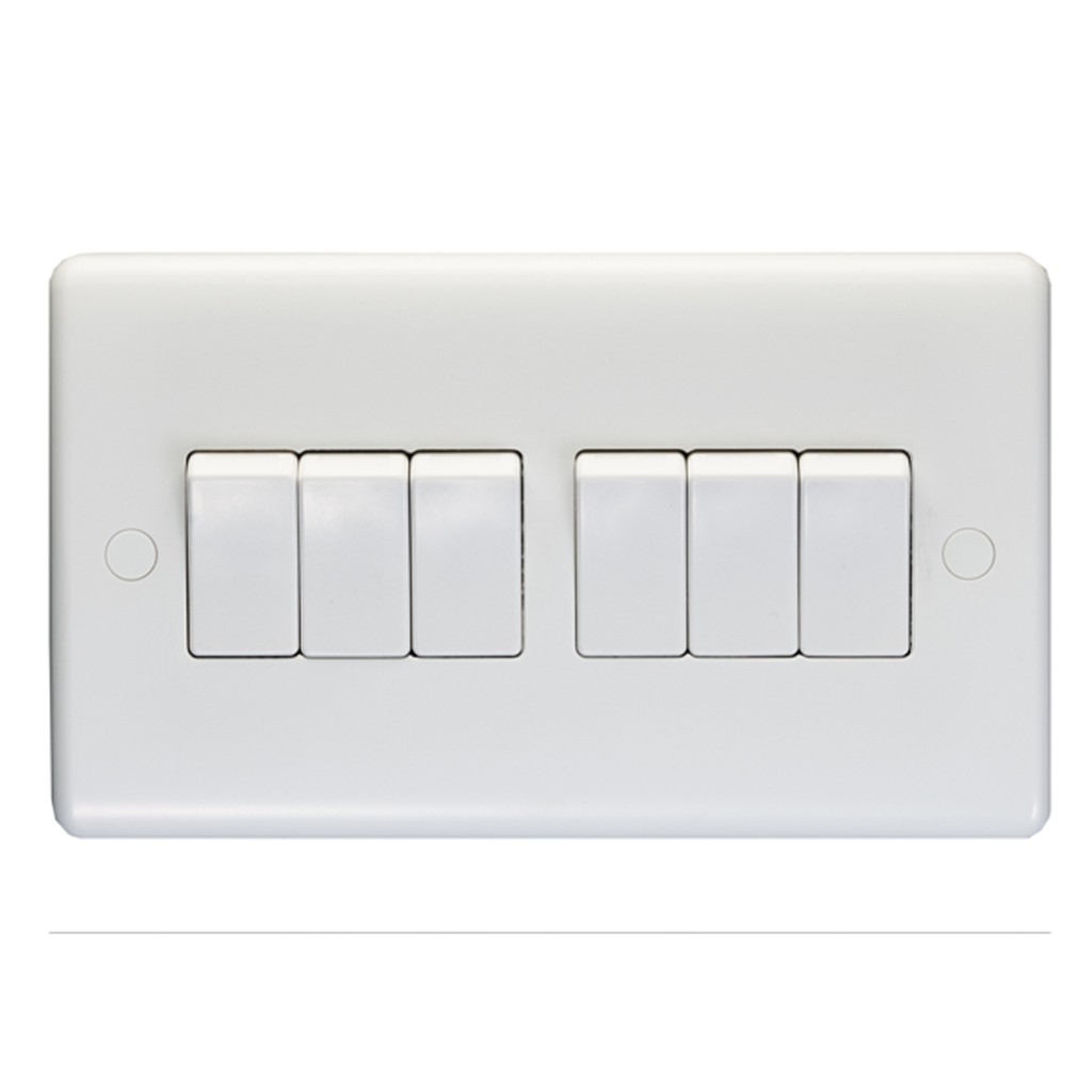 Carlisle Brass Eurolite Enhance White Plastic 6 Gang 2 Way Rocker Switch