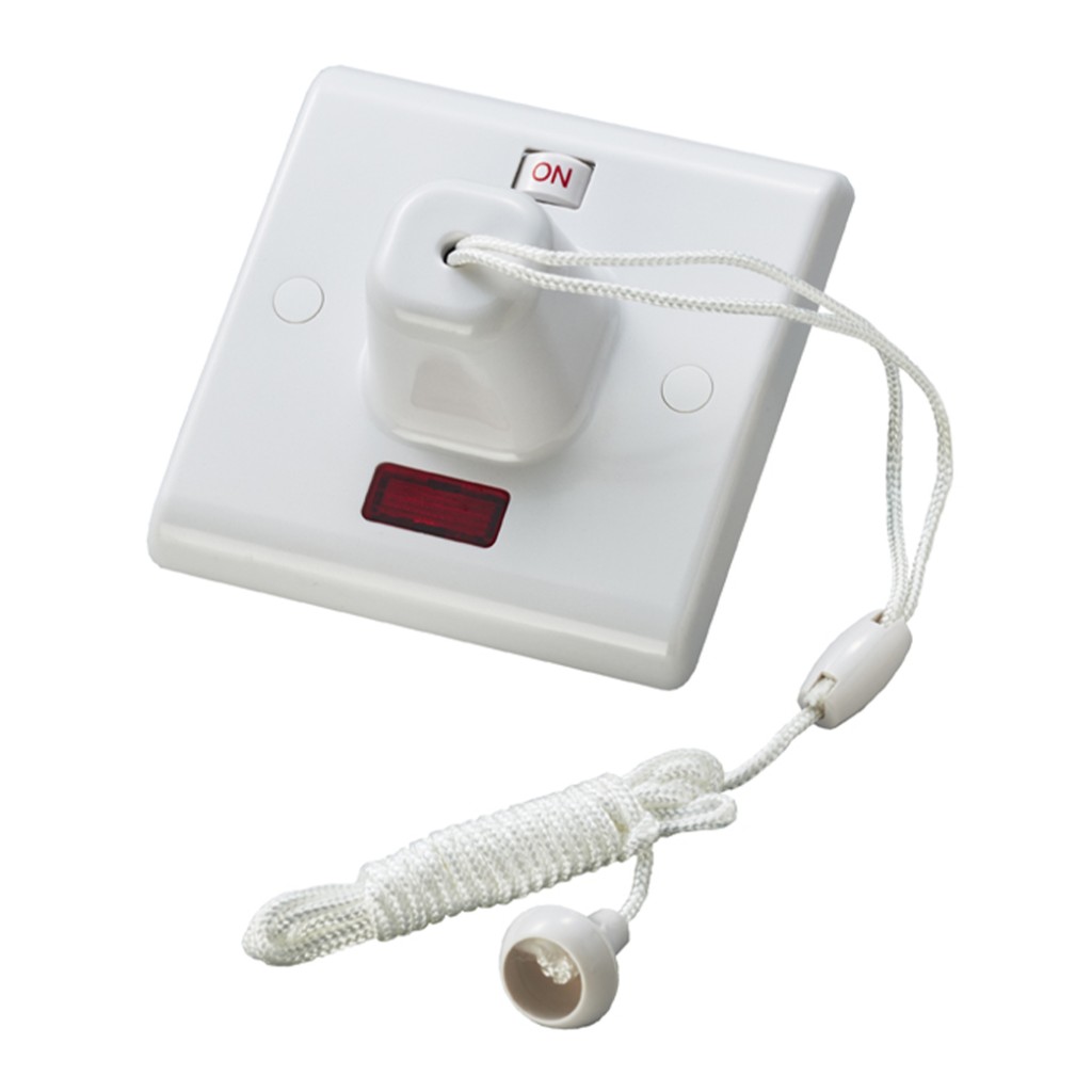 Carlisle Brass Eurolite Enhance White Plastic 45 Amp Pull Cord Ceiling Switch with Neon Indicator