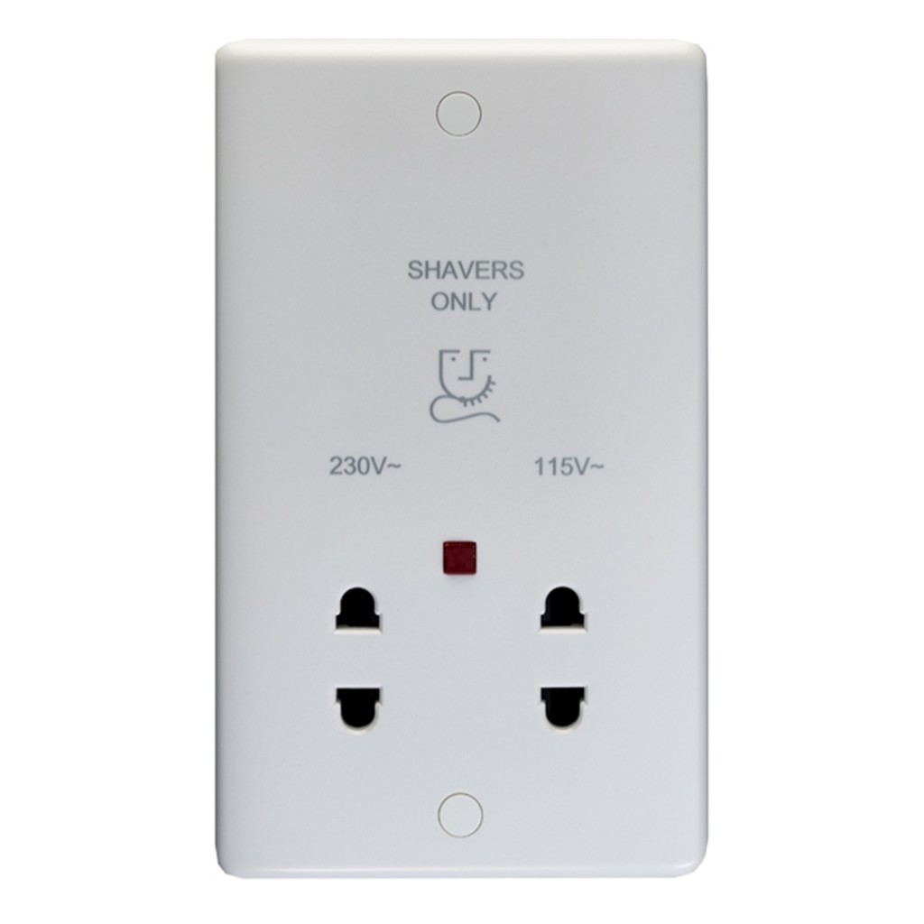 Carlisle Brass Eurolite Enhance White Plastic Shaver Socket with Neon Indicator Dual Output Voltage 230/115V