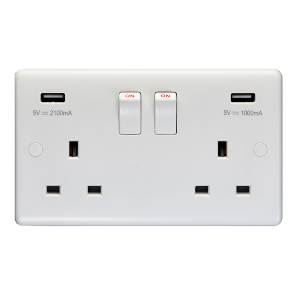 Carlisle Brass Eurolite Enhance White Plastic 13 Amp Double USB-A Socket