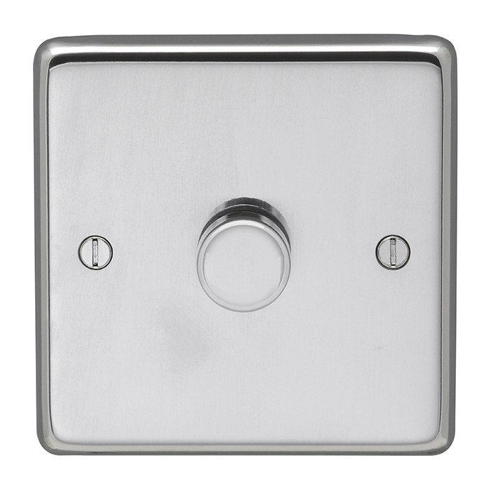 Carlisle Brass Eurolite Stainless Steel Range Round Edge 1 Gang 2 Way Push On/Off Dimmer Switch (400W)