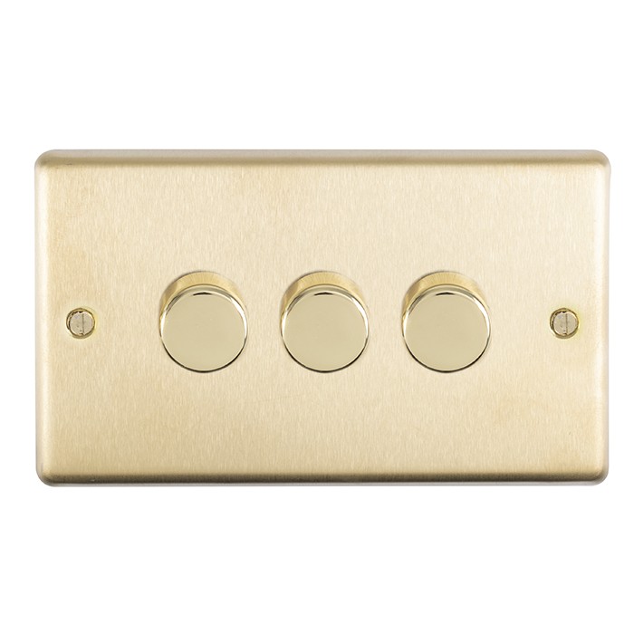 Carlisle Brass Eurolite Stainless Steel Range Round Edge 3 Gang 2 Way Push On/Off Dimmer Switch (400W)