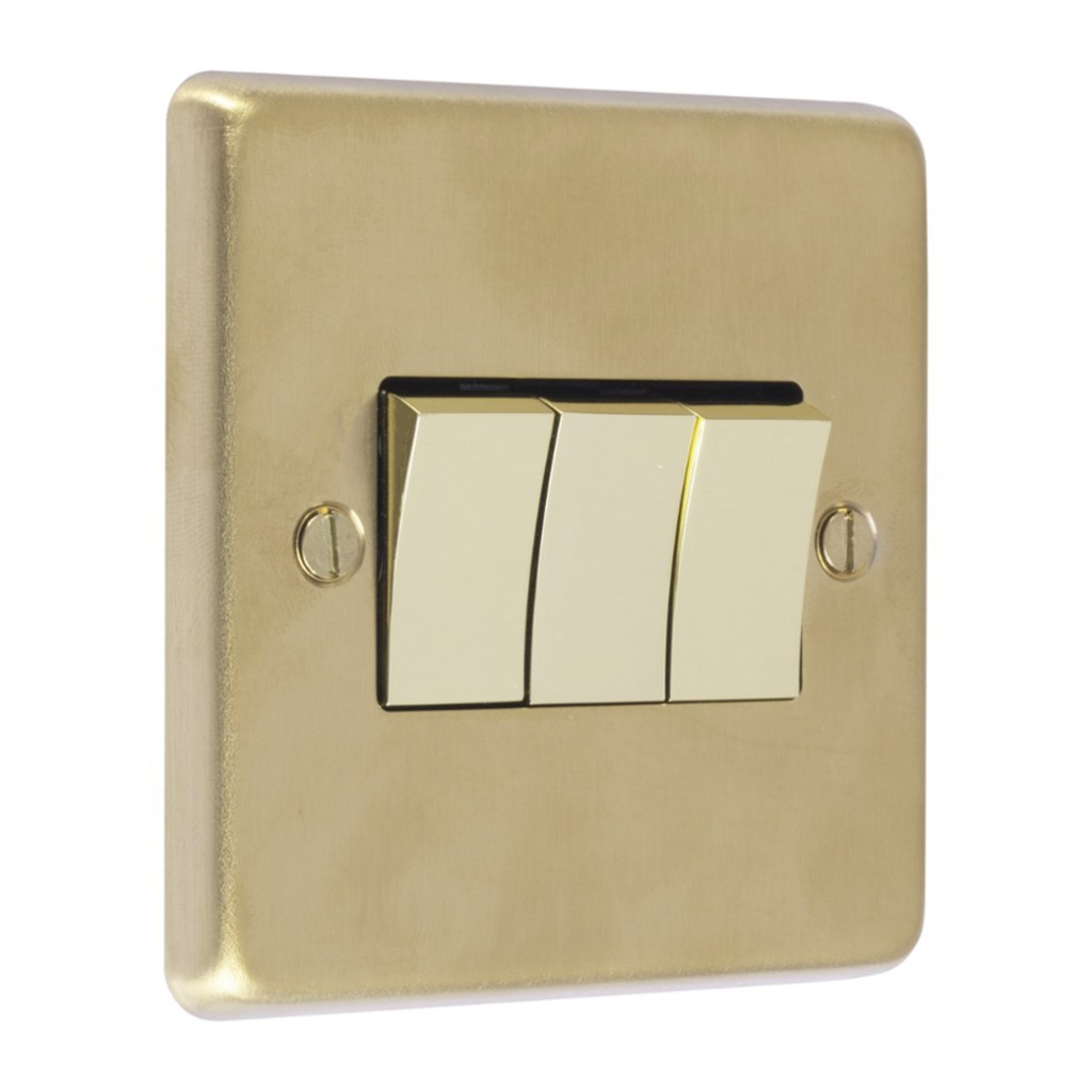 Carlisle Brass Eurolite Stainless Steel Range Round Edge 3 Gang 2 Way Rocker Switch