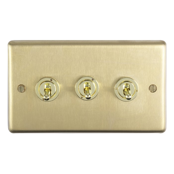 Carlisle Brass Eurolite Stainless Steel Range Round Edge 3 Gang 2 Way Toggle Switch