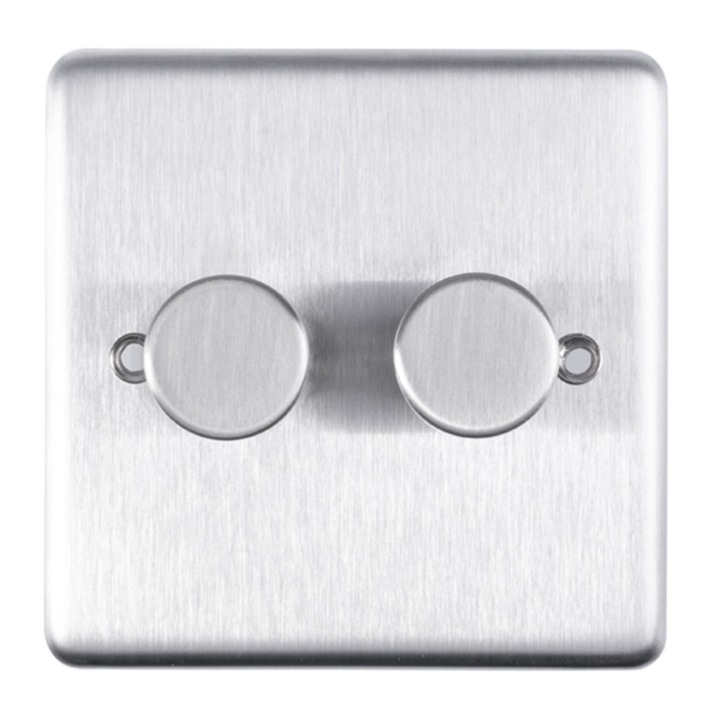 Carlisle Brass Eurolite Stainless Steel Range Round Edge 2 Gang 2 Way Push On/Off Dimmer Switch (400W)