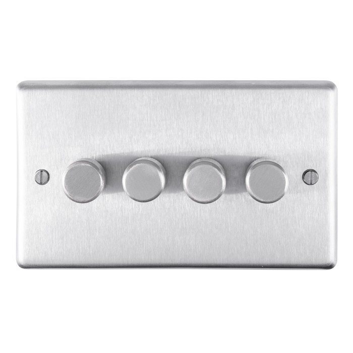 Carlisle Brass Eurolite Stainless Steel Range Round Edge 4 Gang 2 Way Push On/Off Dimmer Switch (400W)