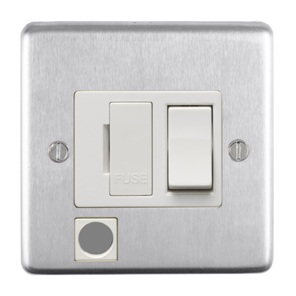 Carlisle Brass Eurolite Stainless Steel Range Round Edge 13 Amp Double Pole Switched Fused Spur Unit with Flex Outlet