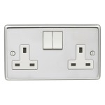 Carlisle Brass Eurolite Stainless Steel Range Round Edge 2 Gang 13 Amp Double Pole Switched Socket