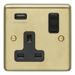 Carlisle Brass Eurolite Stainless Steel Range Round Edge 1 Gang 13 Amp Single Switched Socket with USB-A Outlet