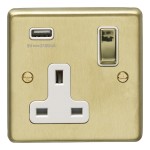 Carlisle Brass Eurolite Stainless Steel Range Round Edge 1 Gang 13 Amp Single Switched Socket with USB-A Outlet