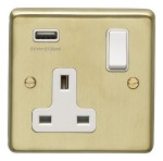 Carlisle Brass Eurolite Stainless Steel Range Round Edge 1 Gang 13 Amp Single Switched Socket with USB-A Outlet