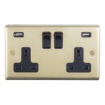 Carlisle Brass Eurolite Stainless Steel Range Round Edge 2 Gang 13 Amp Double Switched Socket with USB-A Outlets