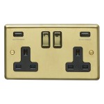 Carlisle Brass Eurolite Stainless Steel Range Round Edge 2 Gang 13 Amp Double Switched Socket with USB-A Outlets