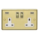 Carlisle Brass Eurolite Stainless Steel Range Round Edge 2 Gang 13 Amp Double Switched Socket with USB-A Outlets