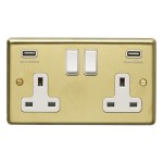 Carlisle Brass Eurolite Stainless Steel Range Round Edge 2 Gang 13 Amp Double Switched Socket with USB-A Outlets