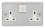 Carlisle Brass Eurolite Stainless Steel Range Round Edge 2 Gang 13 Amp Double Pole Switched Socket