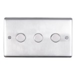 Carlisle Brass Eurolite Stainless Steel Range Round Edge 3 Gang 2 Way Push On/Off Dimmer Switch (400W)