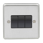 Carlisle Brass Eurolite Stainless Steel Range Round Edge 3 Gang 2 Way Rocker Switch