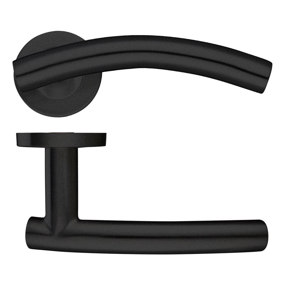 Matt Black Antimicrobial Eco-Friendly Round Rose Arched T-bar Lever Handles – Push on Rose (Sprung)