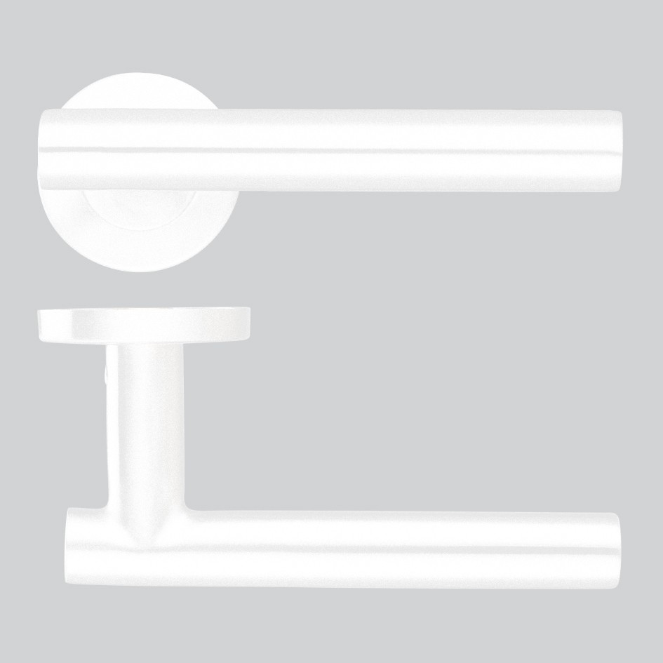 Matt White Antimicrobial Eco-Friendly Round Rose T-bar Lever Handles – Push on Rose (Sprung)