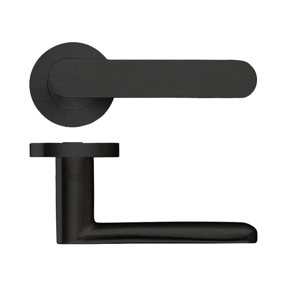 Matt Black Antimicrobial Eco-Friendly Round Rose Flatside Lever Handles – Push on Rose (Sprung)