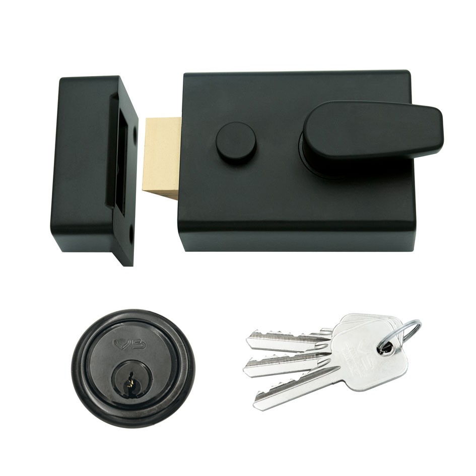 Matt Black Antimicrobial Eco-Friendly Standard Non-Deadlocking Rim Night Latch Suitable for Left and Right Handed Doors Opening Inwards – 60mm backset