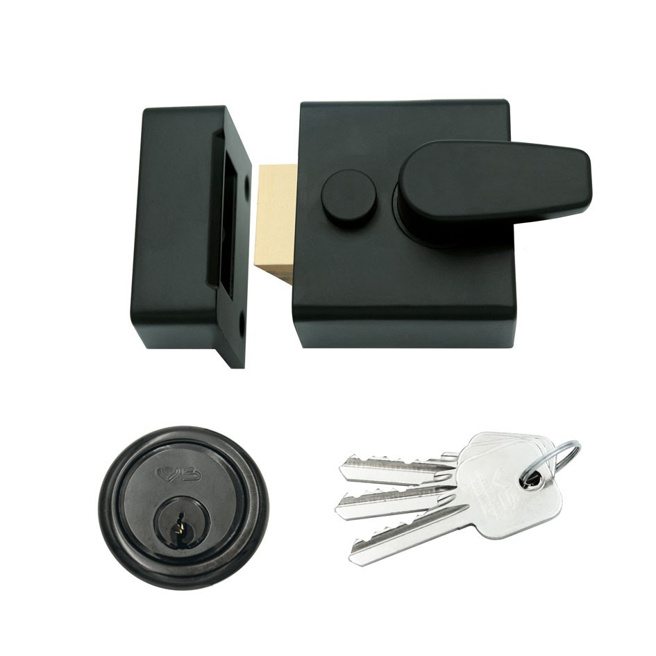 Matt Black Antimicrobial Eco-Friendly Narrow Stile Non-Deadlocking Rim Night Latch Suitable for Left and Right Handed Doors Opening Inwards – 40mm backset