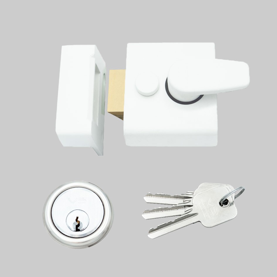 Matt White Antimicrobial Eco-Friendly Narrow Stile Non-Deadlocking Rim Night Latch Suitable for Left and Right Handed Doors Opening Inwards – 40mm backset