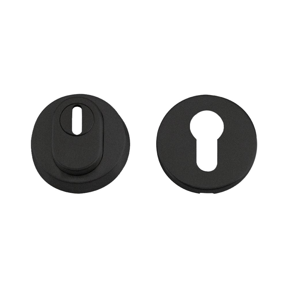 Matt Black Antimicrobial Eco-Friendly Euro Profile Security Escutcheon Set – 52mm Ø