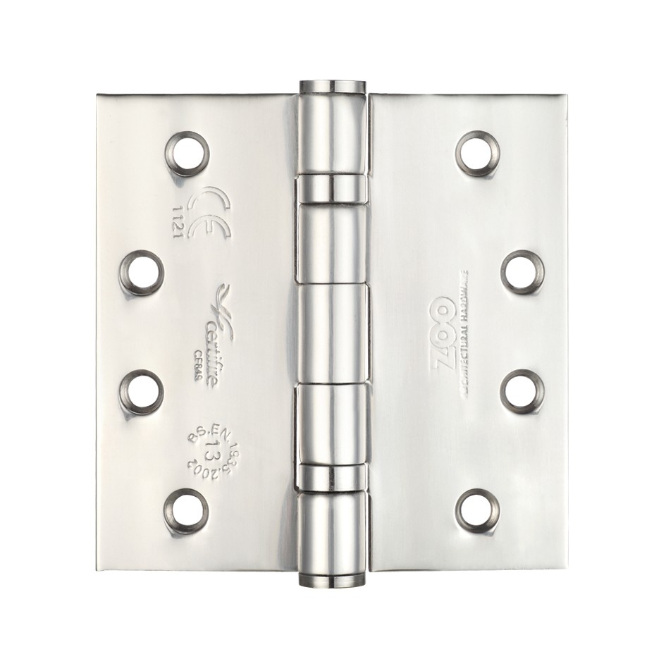 Polished Stainless Steel Heavy Duty Projection Ball Bearing Hinges 102mm x 102mm x 3mm