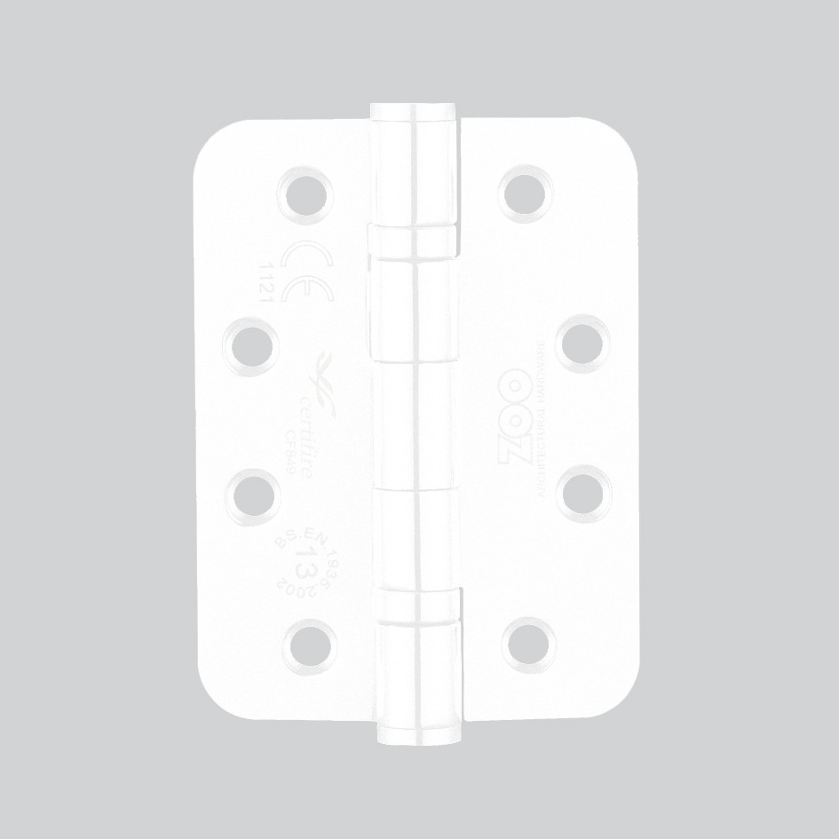 Matt White Heavy Duty Ball Bearing Hinges 102mm x 76mm x 3mm – Radius corners 