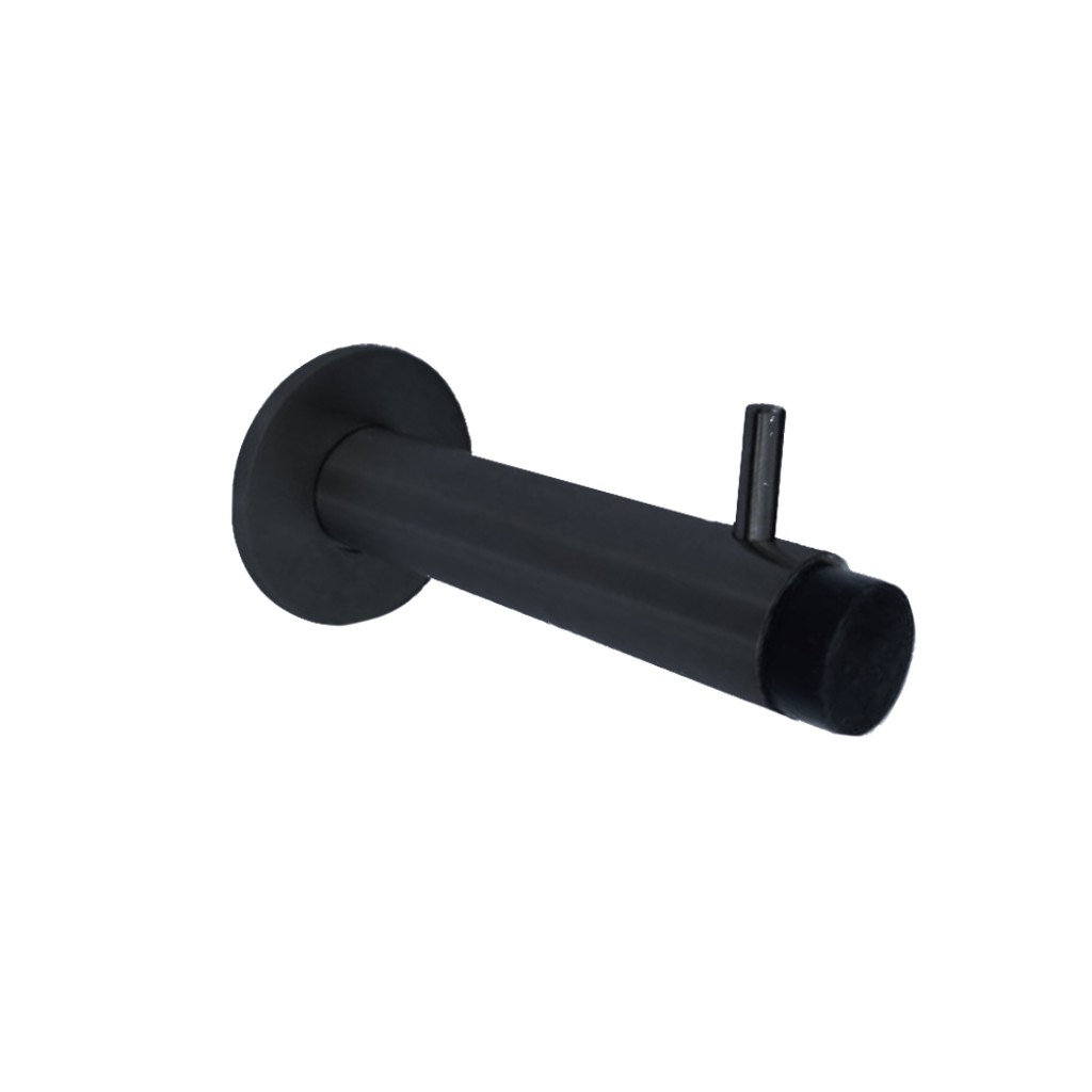 Matt Black Rubber Buffered Cubicle Door Coat Hook on Circular Backplate